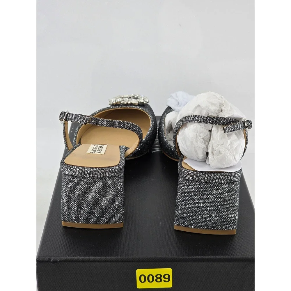 Badgley Mischka Vivia Slingback Pump Womens 7.5 Pewter Glitter Crystal - NEW